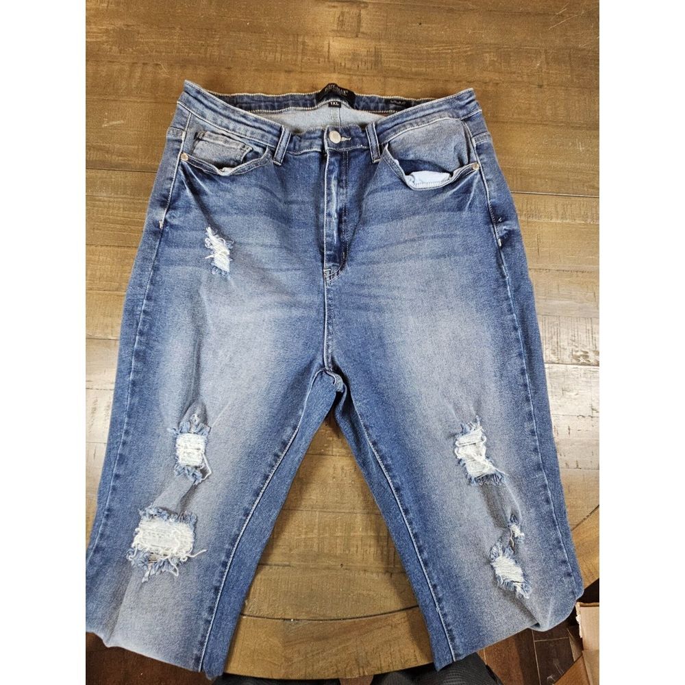 Judy Blue Jeans Womens 33x25 Blue Skinny Fit Distressed Ankle Crop Raw Hem Denim